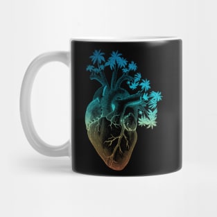 Vintage Colored Anatomically Correct Human Heart - Palm Trees Mug